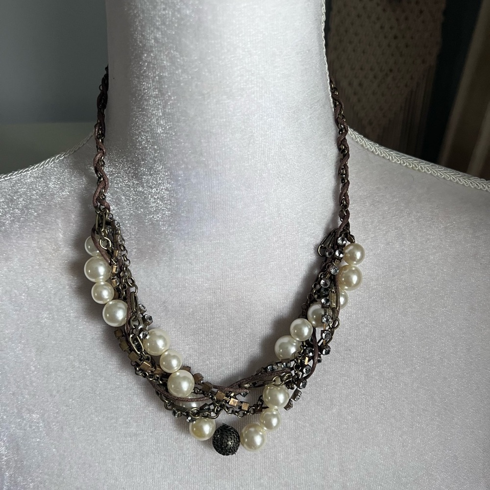 Multi-Strand Pearl and Chain Necklace